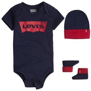 Levi's Kids Classic Batwing Infant Hat, Bodysuit, Bootie Set 3 stuks 0019 uitrustingsset, voor baby's en peuters - baby - meisjes 5-7, jurk, blauwtinten, 6-12 Maanden