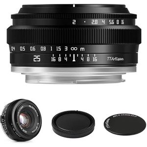 TTArtisan 25 mm F2 groothoek APS-C cameralens groot diafragma handmatige vaste cameralens voor Sony E-mount camera's NEX-5 NEX-C3 NEX-5N NEX-7 NEX-F3 NEX-5R NEX-3N NEX-5T A3000 A5000 A6000