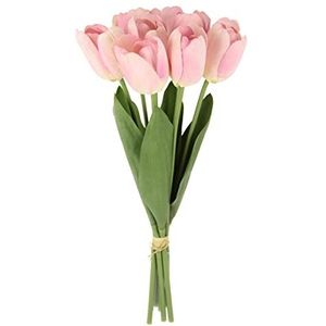Real-Touch tulpenband met 7 bloemen, 35 cm, lentedecoratie, paasdecoratie, kunstbloemen, kunstbloemen, donkerroze