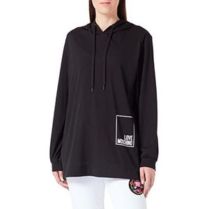 Love Moschino Dames Regular Fit Long-Sleeved Hooded T-Shirt, Zwart, 42, zwart, 42