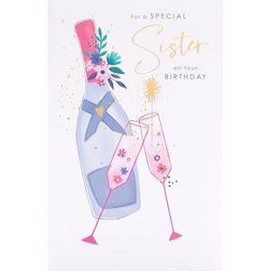UK Greetings Verjaardagskaart voor zus - Champagne Design - Thinking of You Range