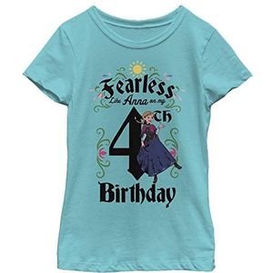 Disney Frozen Anna Birthday 4 Girl's Solid Crew Tee, Tahiti Blue, XS, Tahiti Blue, XS