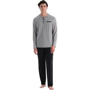 Heren Light Grey Lange Mouwen Jacquard Detail Shirt en Broek Pyjama Set, S, lichtgrijs, S