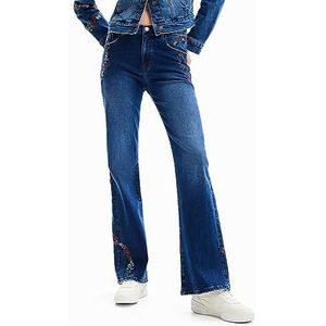 Desigual Straight Fit Jeans met Borduursels Dark Blue Denim