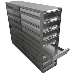 Cryomaster 4-6209 roestvrij staal korte platte kastinzet voor 32 Kryoboxen capaciteit, 563 mm x 140 mm x 449 mm, zilver