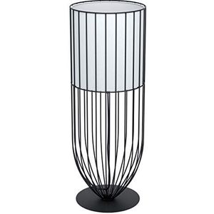 EGLO Nosino Tafellamp, 1 lichtpunt, industrieel, vintage, modern, bedlamp van staal en textiel, lamp voor in de woonkamer in zwart en wit, lamp met sc