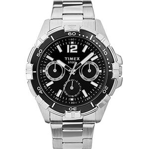 Timex Classics Heren 44,5 mm roestvrijstalen armband multifunctioneel horloge TW2U70400, Zilverkleurig., 44.5 mm, Jurk Horloge