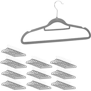 Relaxdays kledinghangers set - broekhanger - klerenhangers met stropdashouder - antislip - Grijs, Pak van 100