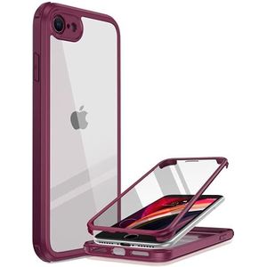 Miracase 360 graden hoesje compatibel met iPhone SE 2020 / iPhone 8, volledige beschermhoes met ingebouwde glazen schermbeschermer, roze