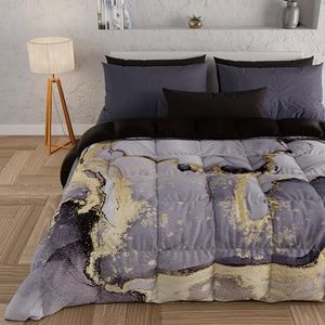 PETTI Artigiani Italiani - Winterdekbed voor eenpersoonsbed, dubbelzijdig dekbed, eenkleurig en digitale print, marmer donkergrijs, gemaakt in Italië