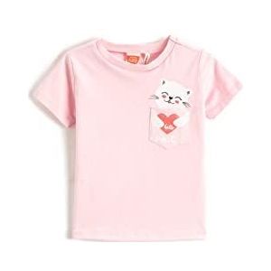 Koton Babygirls Cat Printed Pocket Detail Short Sleeve Crew Neck T-Shirt, roze (274), 12-18 Maanden