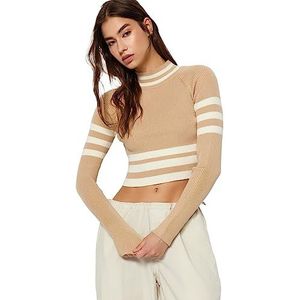 Trendyol Dames kleurblok lange mouwen slanke sweater, bruin, L
