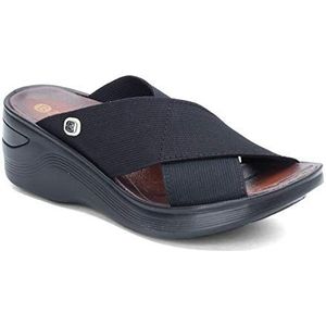 BZees Women's Desire Slides Sandal, Black Stretch Fabric, 6 W US