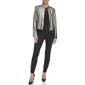 DKNY Gunmetal PU Moto Faux Leather Jacket, M, gunmetal, M