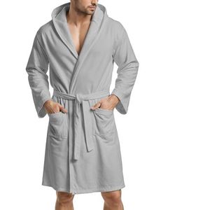 PETTI Badjas, badjas van microvezel, badjas voor heren, badjas voor dames, unisex badjas met zakken, capuchon en riem, Grijs, XL