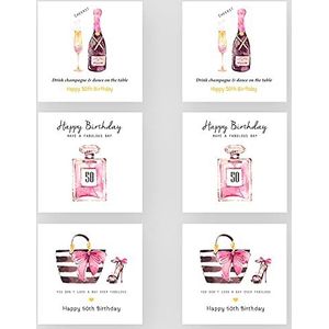 Marvello 50e verjaardagskaarten voor haar doosset (6 kaarten) - Premium enveloppen inbegrepen - Verschillende ontwerpen - Blank Inside - Voor haar, voor vrienden