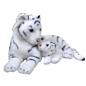 Wild Republic Mama en baby witte tijger pluche, knuffeldier, pluche speelgoed, geschenken voor kinderen, dierentuin, 27,5 cm