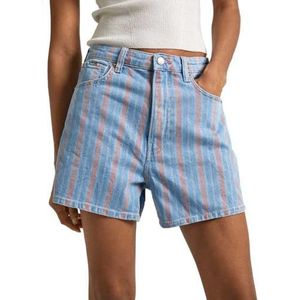 Pepe Jeans Dames A-lijn korte Uhw Streep Shorts, Blauw (Denim), 28W, Blauw (Denim), 28W