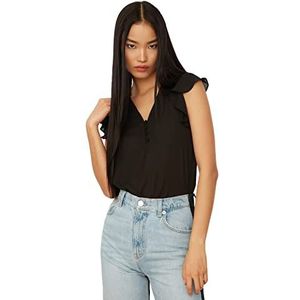 Trendyol Dames Regular Basic V-hals Geweven Blouses, Zwart, 64