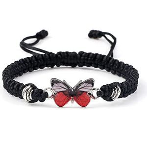 Vlinder Armband voor Vrouwen Bohemian Gevlochten Armband Bangle Paar Vlinder Hand Sieraden Gift, Zwart-Rood
