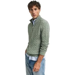 GANT Katoenen kabel halve rits, Khaki Green Mel, S