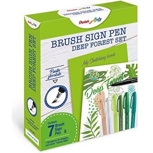 Pentel SES15C Brush Sign Pen Sketching Set Deep Forest & Notebook