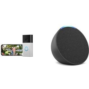 De nieuwe Ring batterij videodeurbel (Battery Video Doorbell), Matt Nickel, Werkt met Alexa + Echo Pop, Antraciet - Smart Home starterspakket