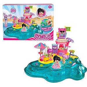 Pinypon - Strandspeelset met accessoires voor sport zoals surfen en dieren, kan golven maken, 1 mini-pop, zomerspeelgoed voor kinderen vanaf 4 jaar of meer, beroemd (PNY22000)
