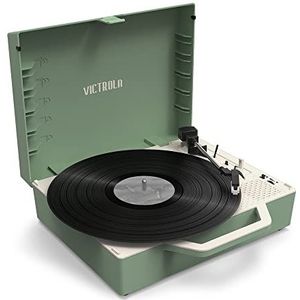 Victrola Re-Spin VSC-725SB-BAS-INT Platenspeler van duurzame koffer met overdracht van vinyl naar luidsprekers via bluetooth, gemaakt van 25% gerecycled kunststof, groen