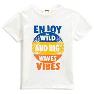 Koton Boys's T-shirt met korte mouwen en ronde hals, Off White (001), 4-5 Jaar