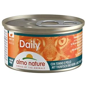 almo nature Daily - Complete natvoer voor volwassen katten - Mousse met tonijn en kip. 24 blikjes van 85 g à 2400 g