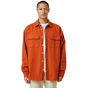 Koton Heren Basic Hemdjacke Canvas Classic Revers Button Pocket Detail Shirt, Oranje (202), S