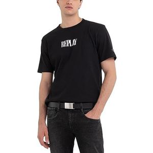 Replay Heren T-shirt korte mouwen ronde hals logo, Zwart 098, XL