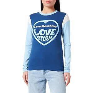 Love Moschino Dames Color Block Long-Sleeved with Love Storm Heart Water Print T-shirt, Black Red BEIGE, 44
