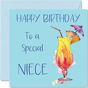 Cocktail verjaardagskaarten voor vrouwen - speciale nichtje - Happy Birthday Card van tante oom 145mm x 145mm wenskaarten, drinken 18e 21e 30e 40e 50e verjaardag kaarten