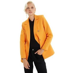 Trendyol Dames Regular fit double-breasted revers kraag geweven jas, oranje, 36, Oranje, 62 NL