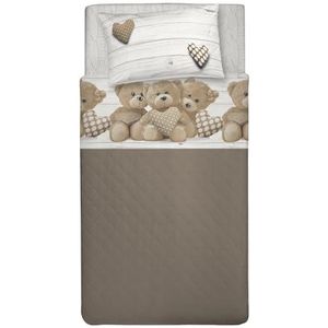 PENSIERI DELICATI Beddengoedset voor eenpersoonsbed, 100% katoen, beddengoedset voor eenpersoonsbed, 90 x 200 cm, inclusief hoeslaken, bedlaken en 1 kussensloop, gemaakt in Italië, motief: beertjes,