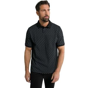 JP 1880 Heren poloshirt, halve mouw, piqué, minimal print shirt, zwart, 4XL