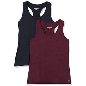Amazon Essentials 2-pack Tech Stretch Racerback Tank Top Shirt, Bourgondië Space Dye/Zwart, XXL