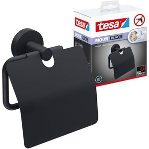 tesa MOON BLACK toiletrolhouder met klep, mat zwart, zelfklevend, 53 mm x 140 mm x 128 mm