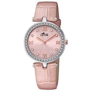 Lotus Watches Dameshorloge met datum, klassiek kwartshorloge met leren armband 18462/3, zilver-roze, roze, M, Band