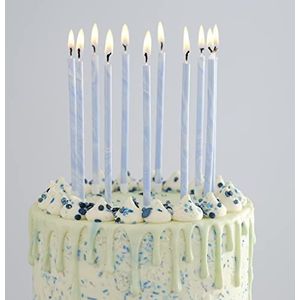Ginger Ray Hoge blauwe dunne marmeren verjaardagstaart kaars met houders Pack van 12,18 cm