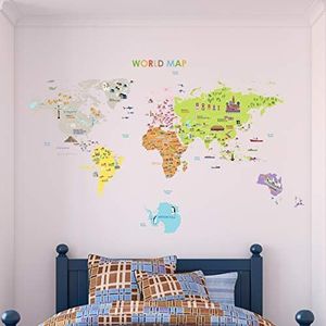 Wereldkaart reuzen muursticker voor kinderen 120 x 150 cm
