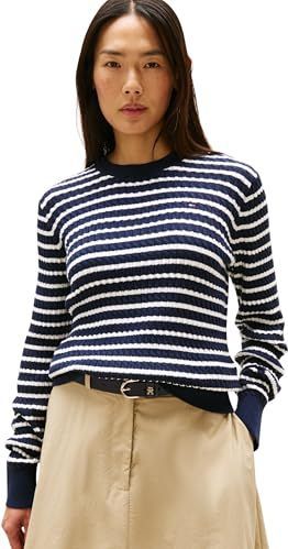 TOMMY HILFIGER - Trui - Navy/Wit - Knitwear - Lange Mouw