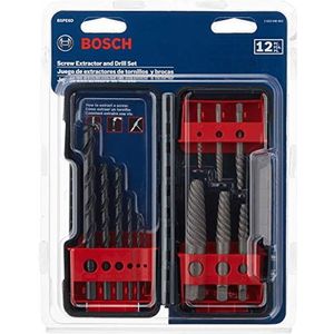 BOSCH BSPE6D 12-delige diverse set spiraalfluit koolstofstalen schroeftrekker en zwarte oxideboren, ideaal voor het verwijderen van gestripte schroeven, bouten, bevestigingsmiddelen