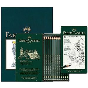 Faber-Castell A4 schetsblok, 40 vel, 160gsm & Castell 9000 Art Set Tin van 12 - voor volwassen kleurboeken, ambachtelijke benodigdheden, tekenen, schetsen, lichtechte potloden, scholen, thuis, college