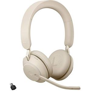 Jabra Evolve2 65 Draadloze Headset – UC-gecertificeerde Stereokoptelefoon met Noise Cancelling en Lange Batterijduur – USB-C Bluetooth Adapter – Beige