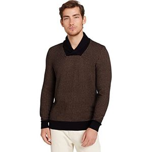 TOM TAILOR Uomini Pullover met sjaalkraag van biologisch katoen 1028733, 28634 - Black Cognac Knit Structure, S