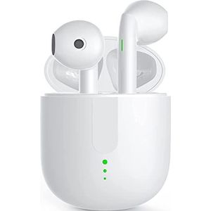Mr.Wei Bluetooth hoofdtelefoon, draadloos, in het oor, 5.3 hifi stereogeluid, sport, ruisonderdrukking, Bluetooth, IPx7 waterdicht, touch-controle, met microfoon, oplaadbox USB C, snel opladen (wit)