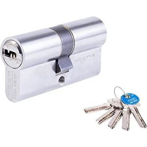 Tesa Assa Abloy T6553545N cilinder Europrofiel dubbele cilinder 35 x 45, nokkenas R15, nikkel afwerking. 5 sleutels TESA 2030/35X45 LN T60 5LL E32, vernikkeld, 35 x 45 mm